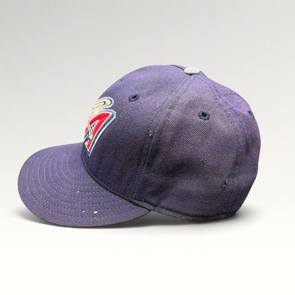 Raree Finds vintage navy wool New Era 59FIFTY Anaheim Angels fitted cap with winged A logo and distressed brim