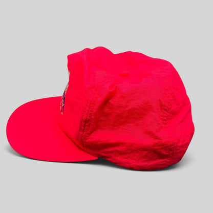 Raree Finds vintage 1993 Aspen Air Show neon red nylon snapback hat with embroidered fighter jet mountain graphic
