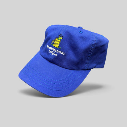 Raree Finds royal blue vintage Trashmasters Aspen golf hat with embroidered trash can logo and adjustable strapback.