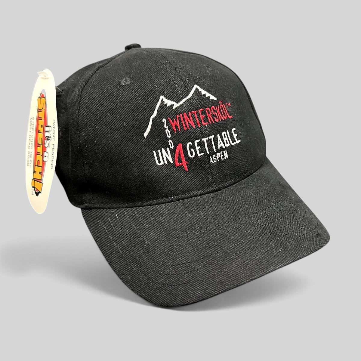 Raree Finds vintage 2004 black Aspen Wintersköl Un4gettable stretch fit cotton cap with embroidered mountain logo