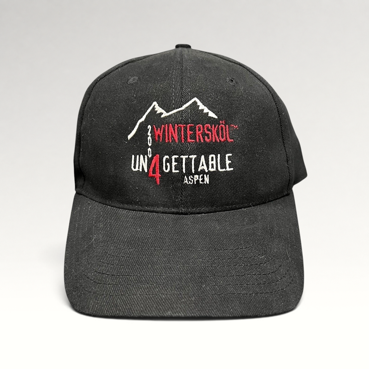 Raree Finds vintage 2004 black Aspen Winterskol Un4gettable stretch fit cotton ski festival cap with mountain logo