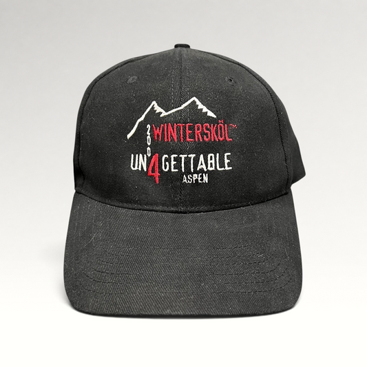 Raree Finds vintage 2004 black Aspen Winterskol Un4gettable stretch fit cotton ski festival cap with mountain logo
