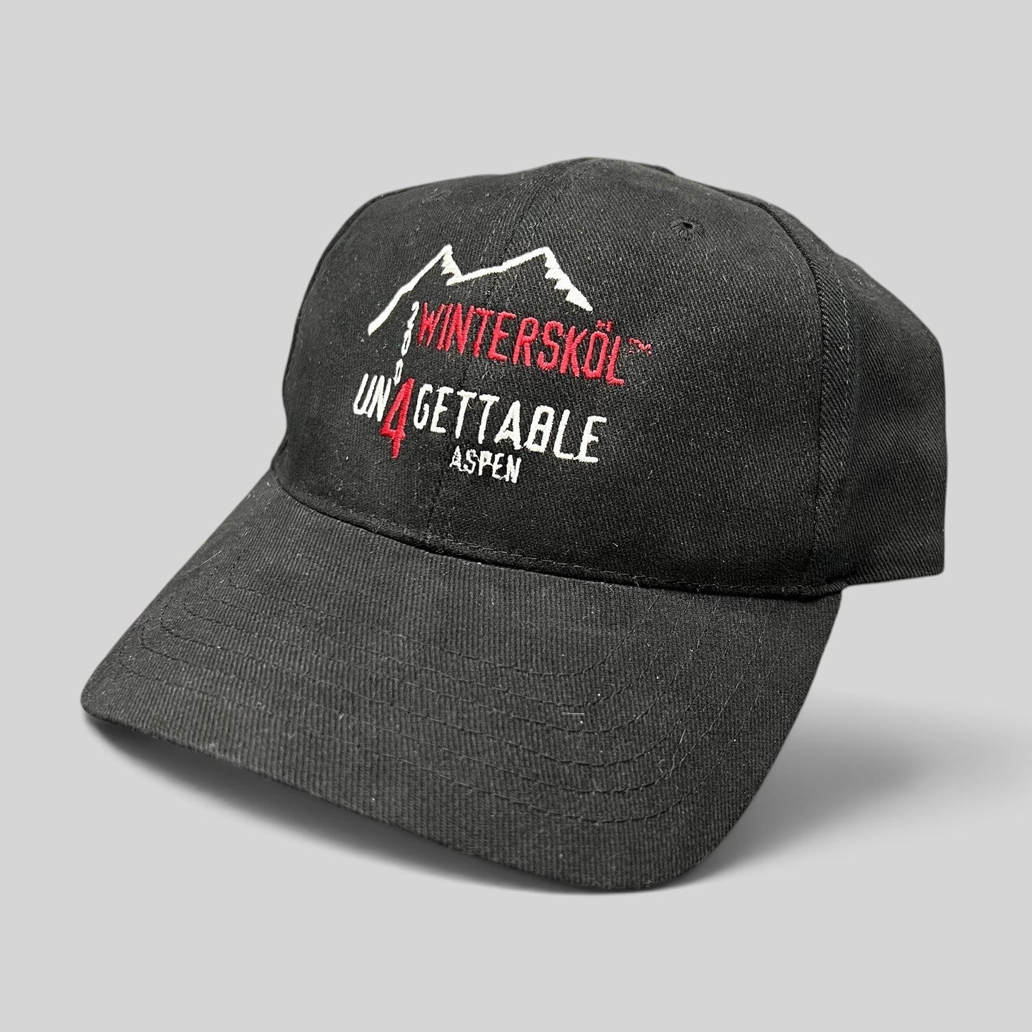 Raree Finds vintage 2004 black Aspen Wintersköl Un4gettable stretch fit cap with embroidered mountain logo