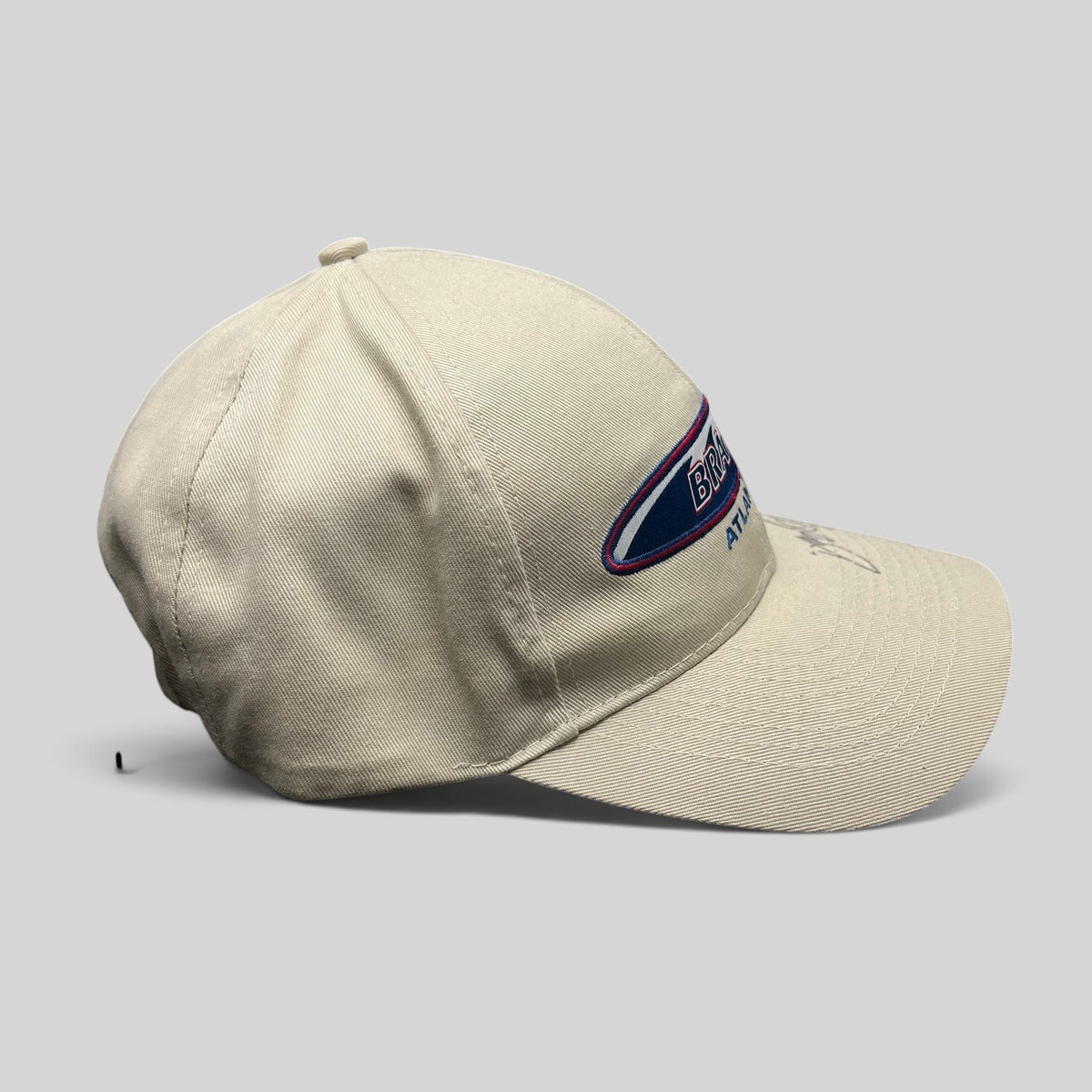 Raree Finds vintage Logo Athletic Atlanta Braves khaki cotton strapback hat with signed brim and embroidered logo