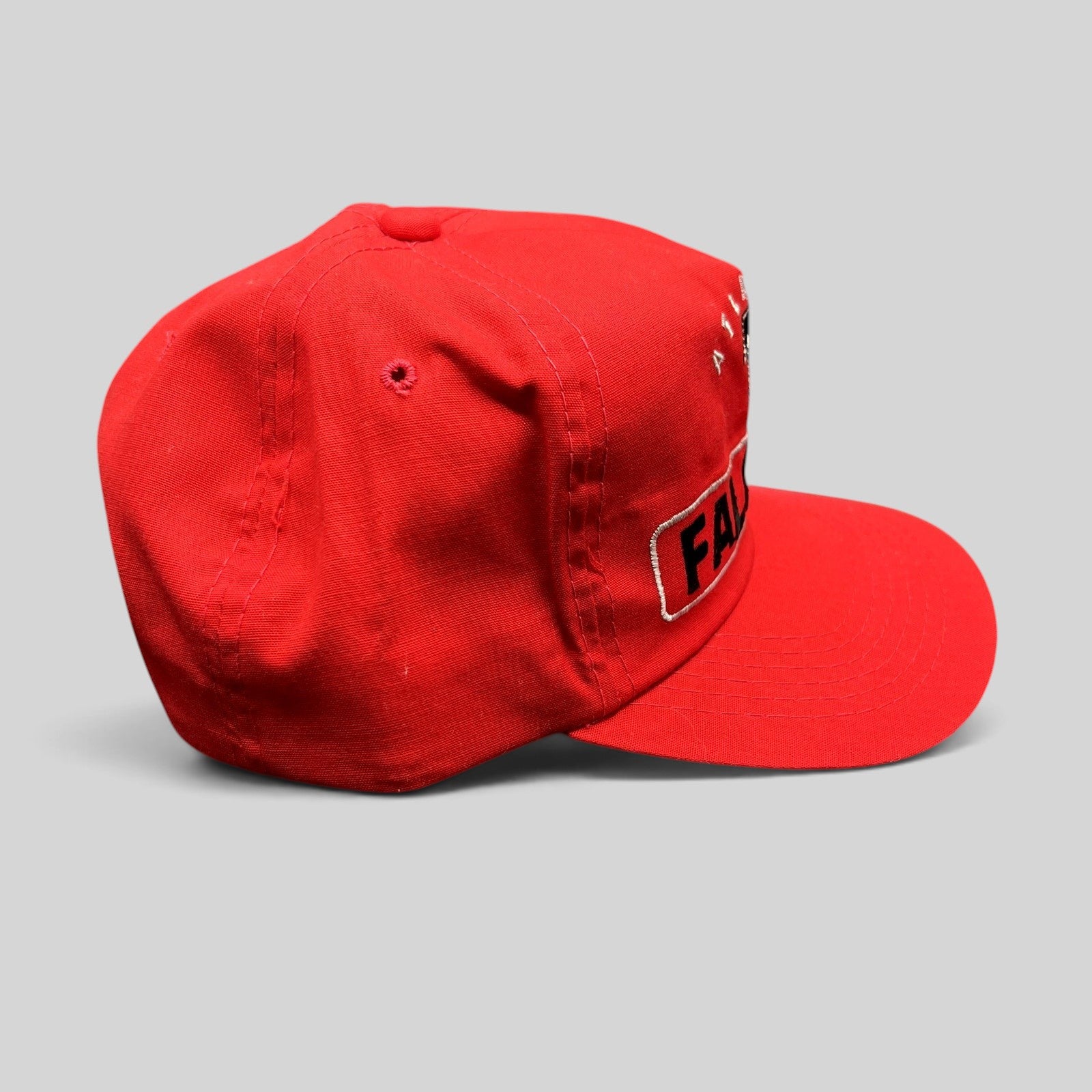 Raree Finds vintage Atlanta Falcons Sports Specialties red snapback hat with embroidered logo and green undervisor