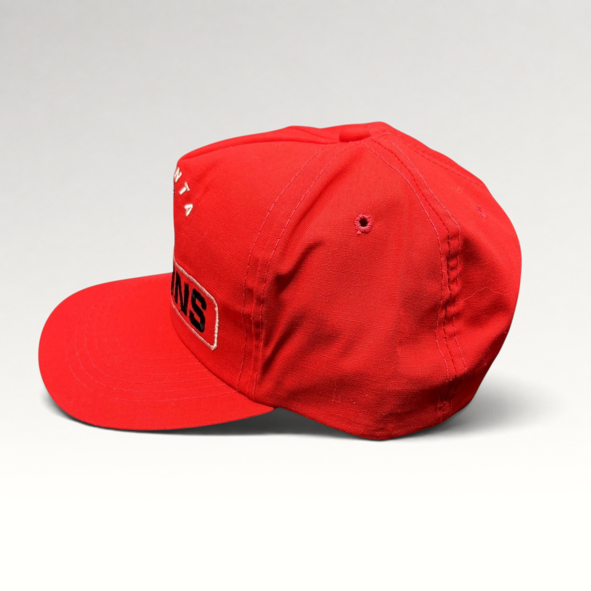 Raree Finds vintage Atlanta Falcons Sports Specialties red snapback hat with embroidered logo and side profile view