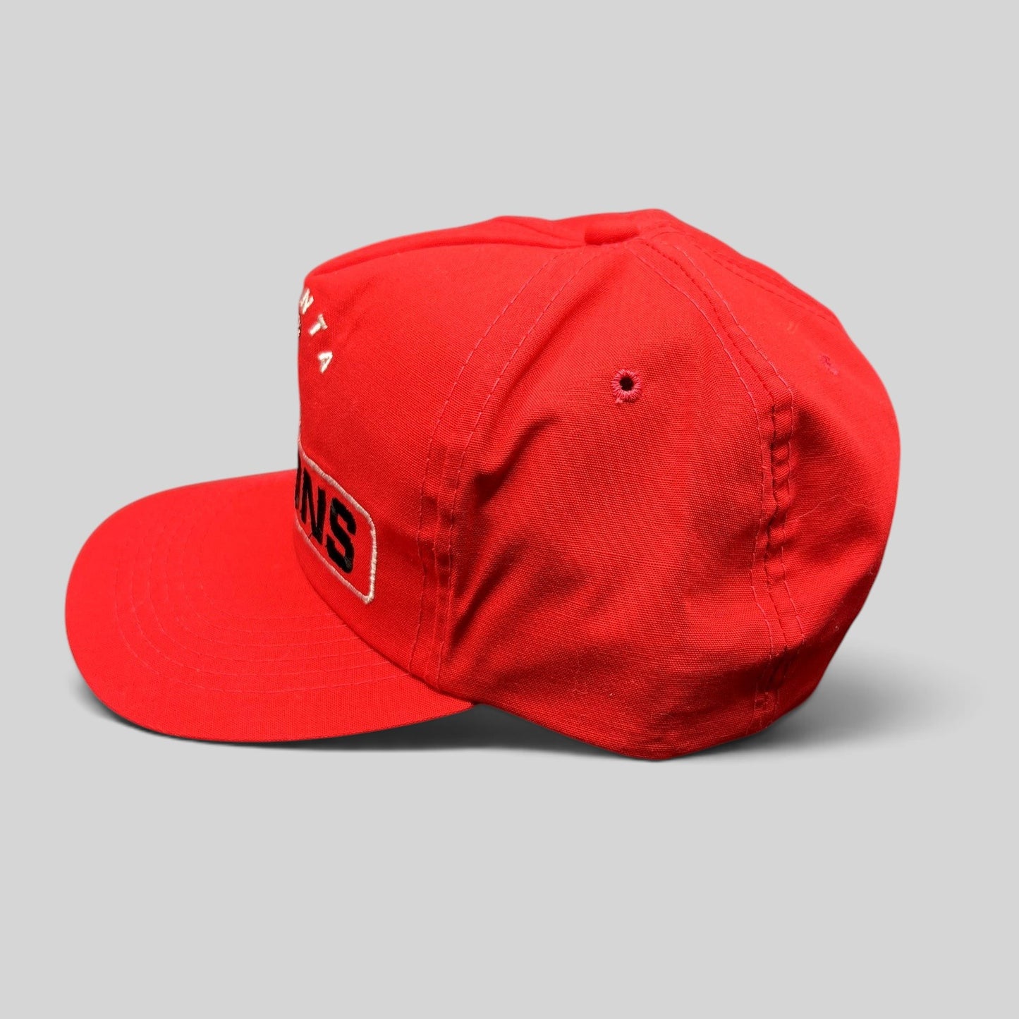 Raree Finds vintage Atlanta Falcons red snapback hat by Sports Specialties with embroidered logo and side profile view