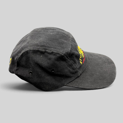 Raree Finds vintage black cotton Atomic ARC strapback hat with yellow and red embroidered logo