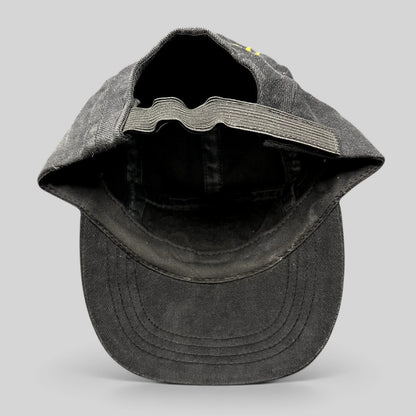 Raree Finds vintage black cotton Atomic ARC ski hat showing the elastic adjustable strapback and interior construction