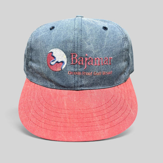 Raree Finds vintage Bajamar Ocean Front Golf Resort strapback hat in blue and burgundy with embroidered logo