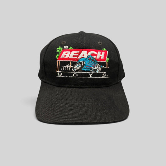 Raree Finds vintage 1990s black Beach Boys snapback hat with embroidered Little Deuce Coupe hot rod graphic