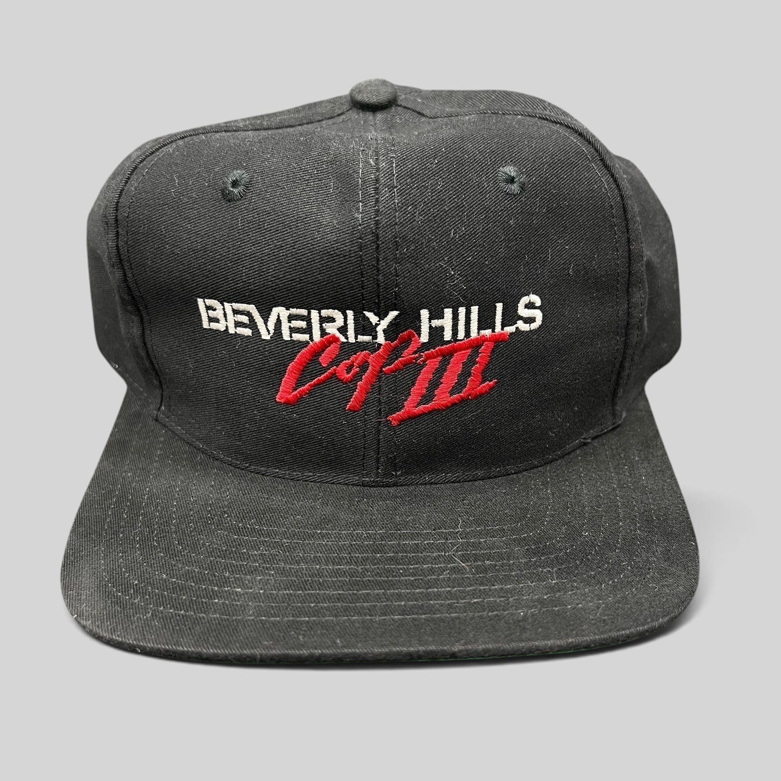 Raree Finds vintage 1994 Beverly Hills Cop III movie promo snapback hat in black with red and white embroidery