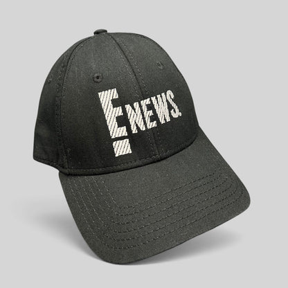 Raree Finds vintage black OTTO Cap snapback hat featuring an embroidered white E! News logo on the front