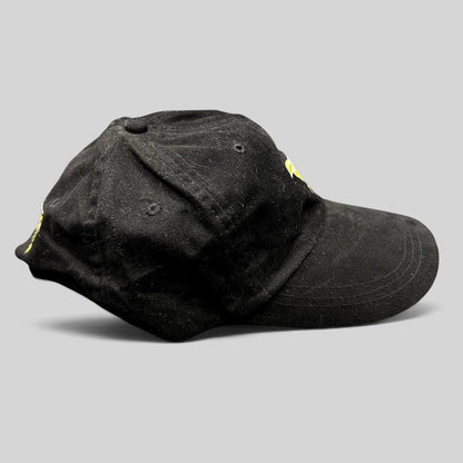 Raree Finds vintage black cotton strapback hat with embroidered margarita glass logo and promotional branding