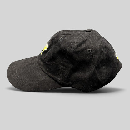 Raree Finds vintage black cotton strapback hat with embroidered margarita glass logo and promotional branding