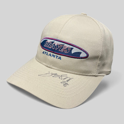 Raree Finds vintage Logo Athletic Atlanta Braves khaki cotton strapback hat with signed brim and embroidered logo