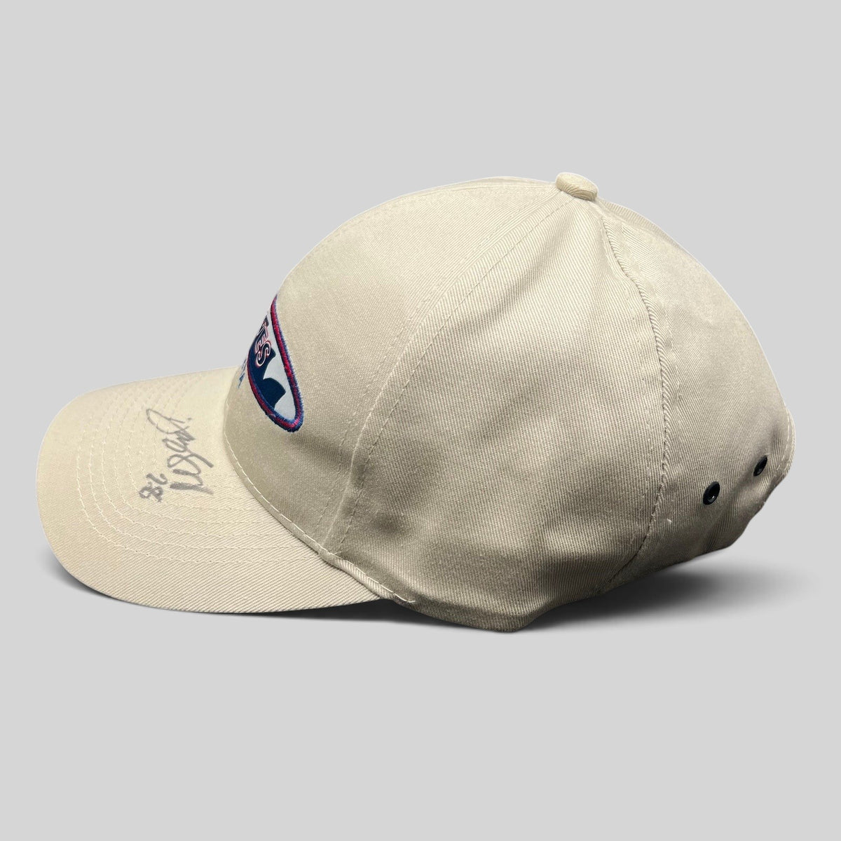 Raree Finds vintage Logo Athletic Atlanta Braves khaki cotton strapback hat with signed brim and #28 inscription