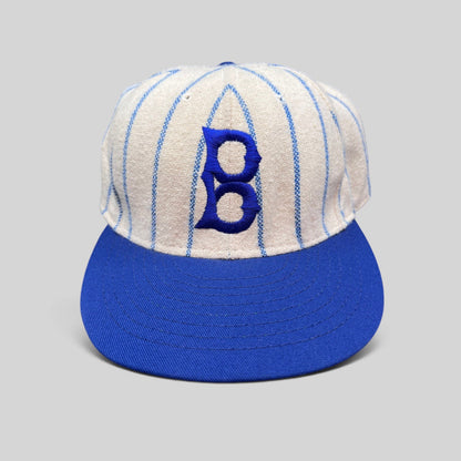 Raree Finds vintage Brooklyn Dodgers pinstripe wool baseball cap with blue B logo and royal blue brim