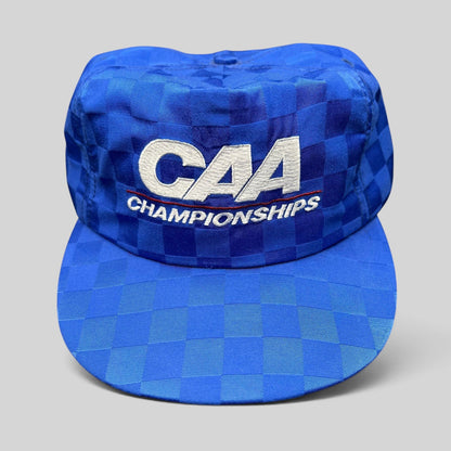 Raree Finds vintage royal blue checkered CAA Championships snapback hat with white embroidered lettering and flat bill.