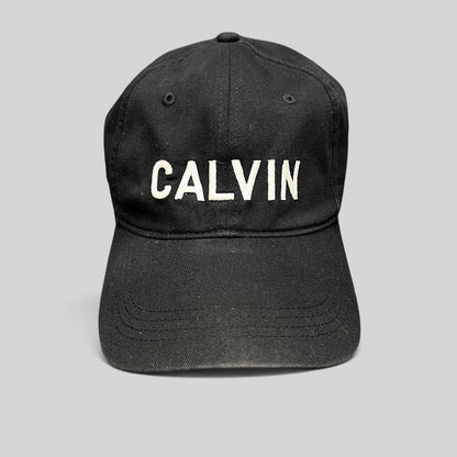 Raree Finds vintage black Calvin Klein strapback hat with white CALVIN embroidery on the front