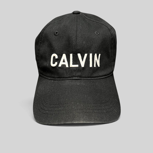 Raree Finds vintage black Calvin Klein strapback hat with white CALVIN embroidery on the front