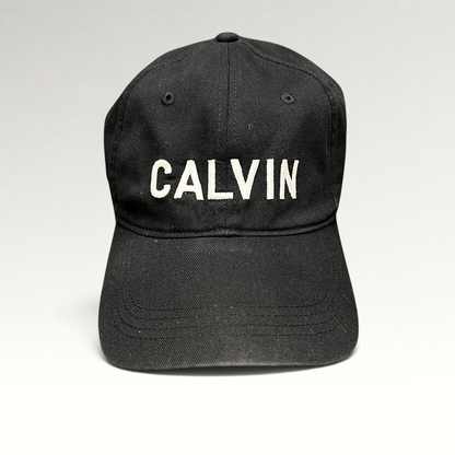 Raree Finds vintage black Calvin Klein strapback hat with white CALVIN embroidery on the front