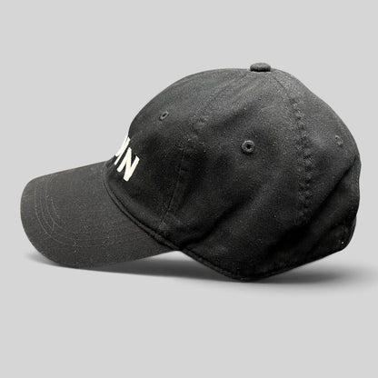 Raree Finds vintage black Calvin Klein cotton strapback hat with white CALVIN embroidery and curved brim