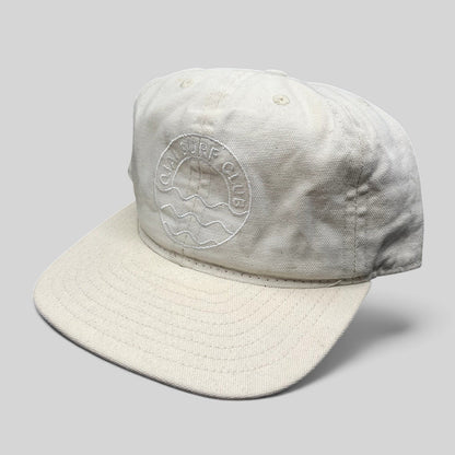 Raree Finds vintage Y2K Ojai Surf Club natural canvas strapback hat with tonal embroidered logo and flat brim