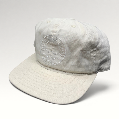 Raree Finds vintage Y2K Ojai Surf Club natural canvas strapback hat with tonal embroidered logo and flat brim