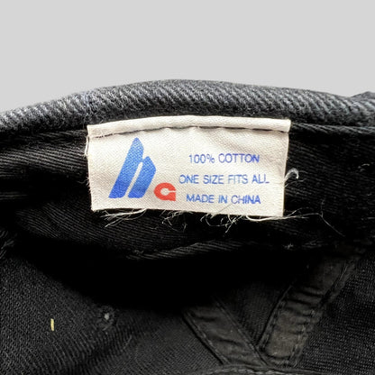Raree Finds vintage FilmBazaar cap interior label showing 100 percent cotton, one size fits all, and made in China