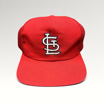 Raree Finds vintage red St. Louis Cardinals mesh snapback hat with embroidered STL logo and green undervisor