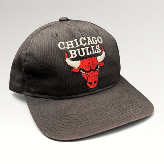 Raree Finds vintage 90s Chicago Bulls AJD snapback hat in black with red embroidered team logo and text
