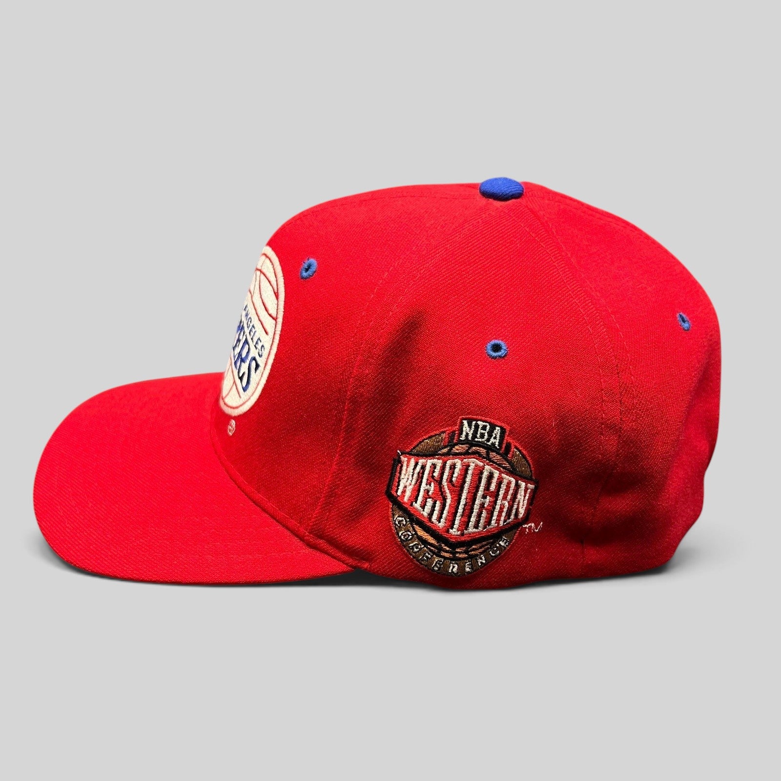 Raree Finds vintage Starter LA Clippers red fitted hat with Western Conference embroidery and blue eyelets