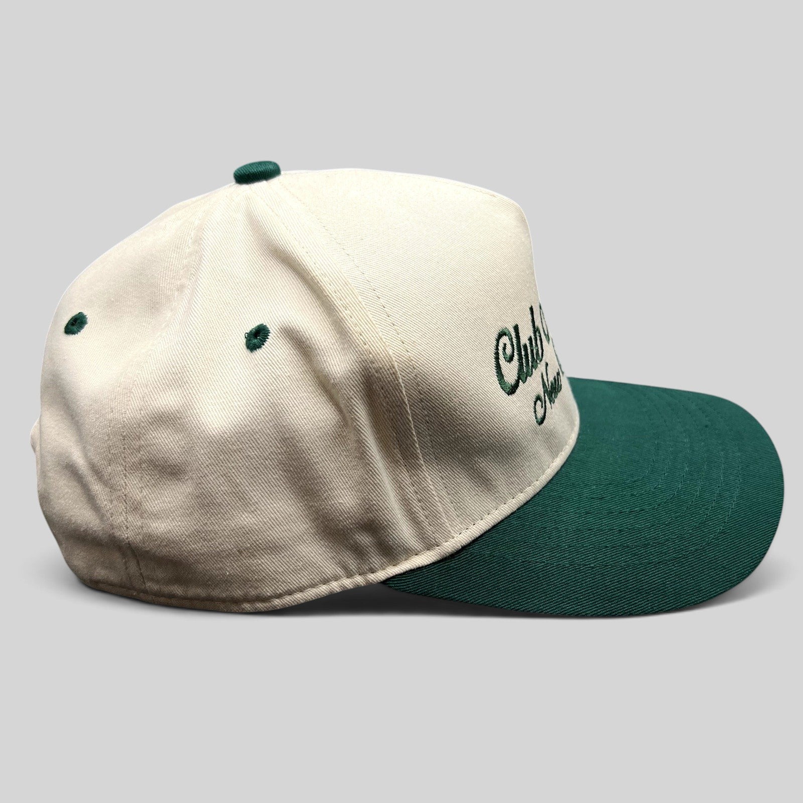 Raree Finds vintage Club Nicole New Orleans snapback hat in cream cotton with green embroidery and matching brim
