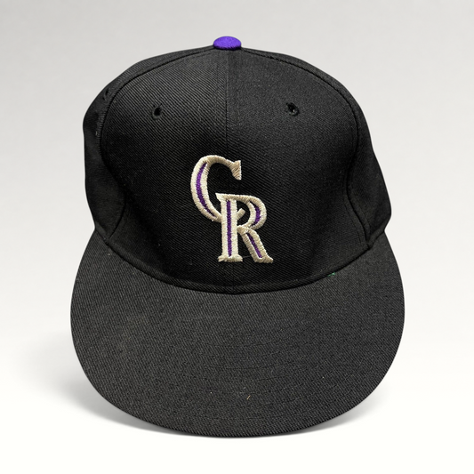 Raree Finds vintage Colorado Rockies New Era Diamond Collection fitted hat in black wool with silver and purple logo.