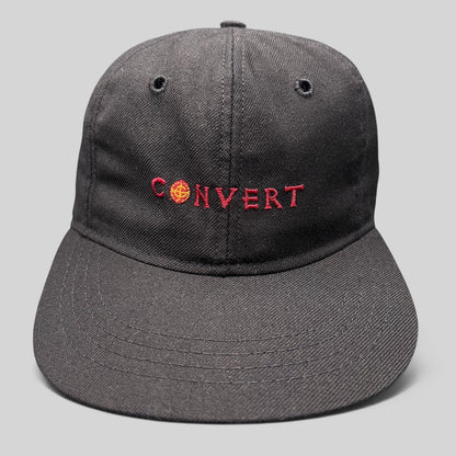 Raree Finds vintage black Columbia snapback hat with red embroidered CONVERT text and Jerusalem cross emblem