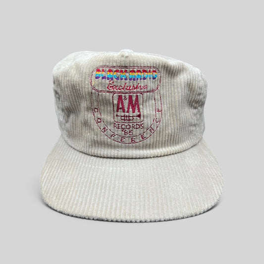 Raree Finds vintage 1985 A&M Records corduroy snapback hat in khaki with colorful embroidered conference logo