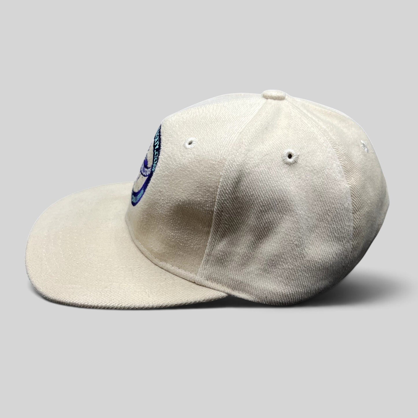 Raree Finds vintage cream Belkin University Bulldogs strapback hat with purple and teal embroidered mascot logo