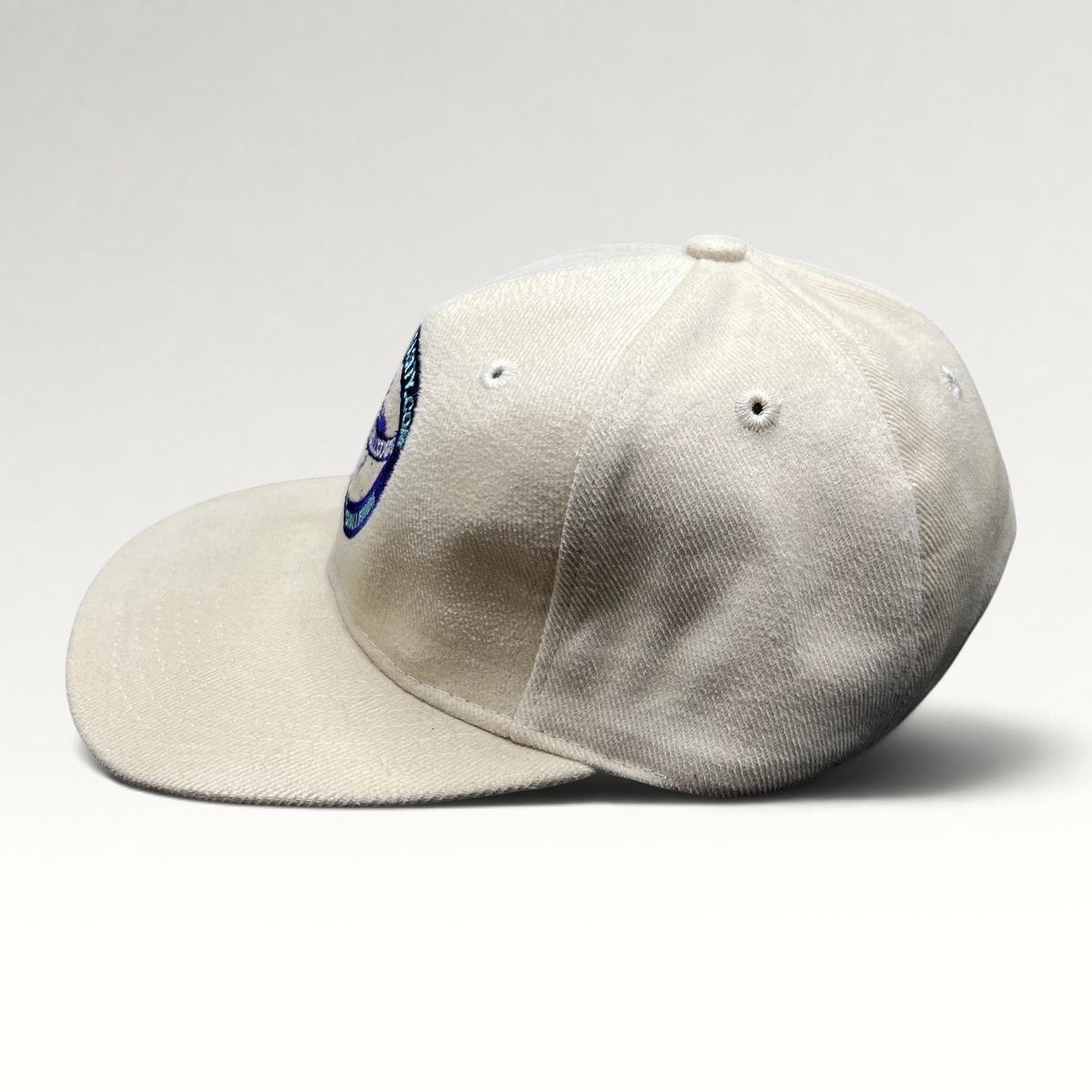 Raree Finds vintage cream Belkin University Bulldogs strapback hat with purple and teal embroidered mascot logo