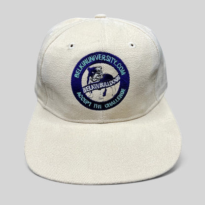 Raree Finds vintage cream cotton strapback hat with embroidered Belkin University Bulldogs mascot logo and slogan