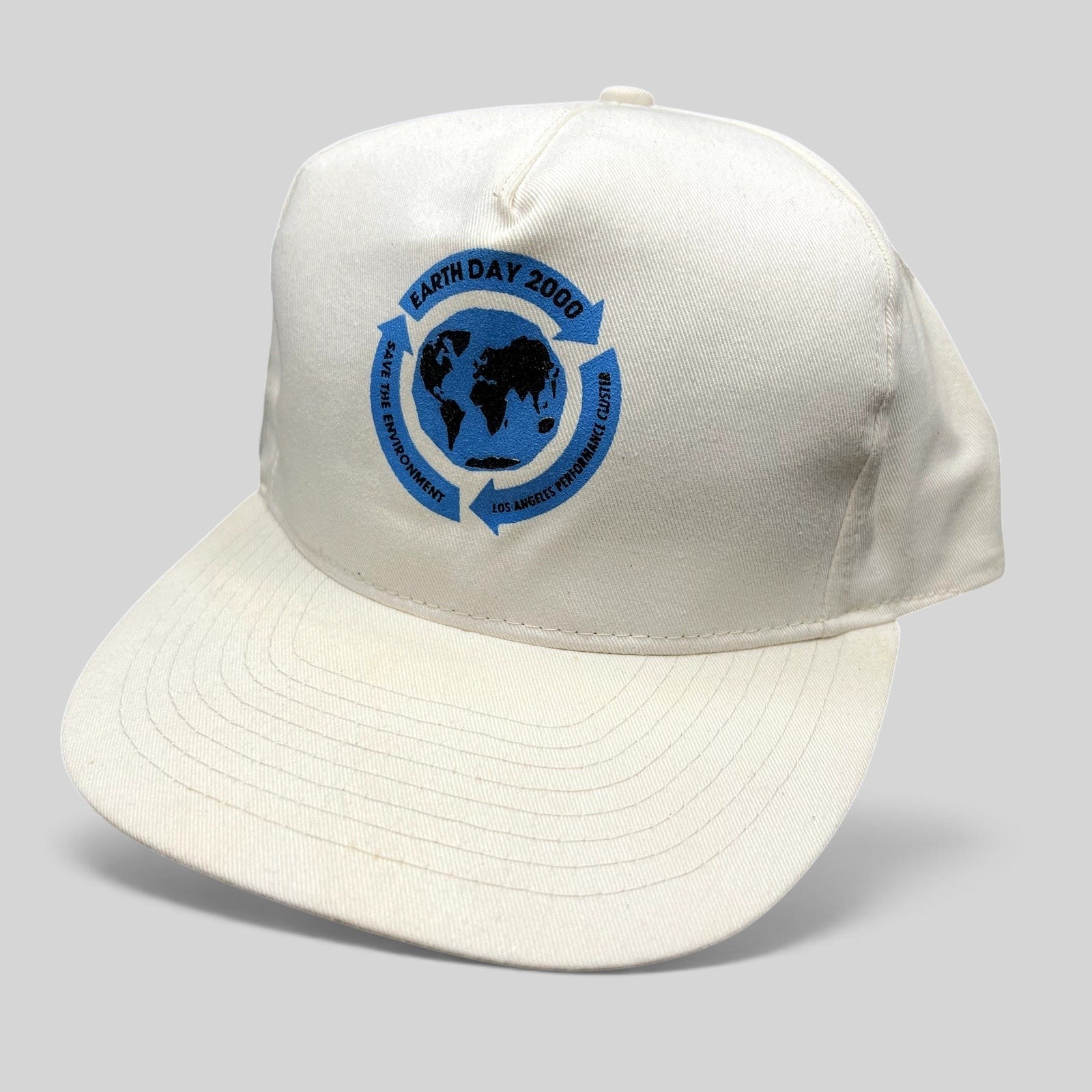 Raree Finds vintage white Y2K Earth Day 2000 snapback hat with Save The Environment globe graphic