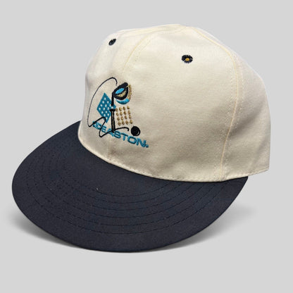 Raree Finds vintage 90s Easton fitted golf hat with white crown, navy brim, and embroidered club and ball graphic.