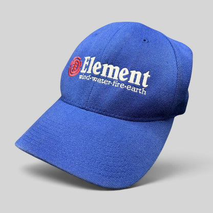 Raree Finds vintage blue Element Flexfit skate hat with white and red embroidered spellout logo