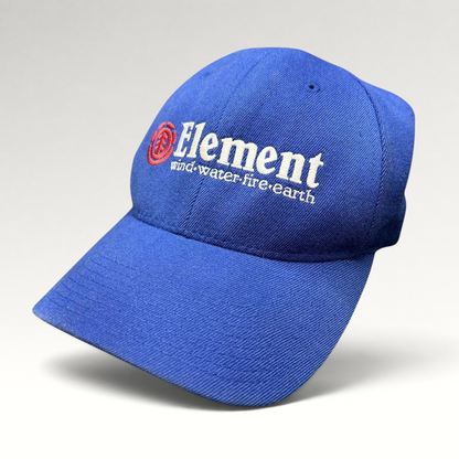 Raree Finds vintage blue Element Flexfit skate hat with white and red embroidered spellout logo