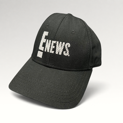 Raree Finds vintage black OTTO Cap snapback hat featuring an embroidered white E! News logo on the front