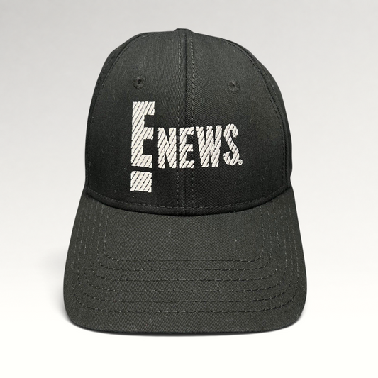 Raree Finds vintage black OTTO Cap snapback featuring an embroidered white E! News logo on the front
