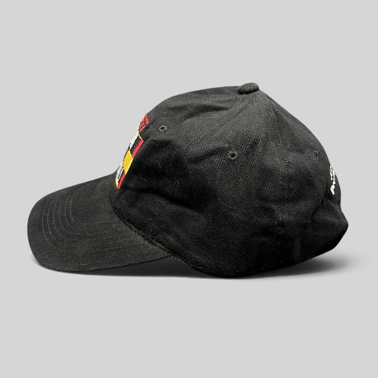 Raree Finds vintage black cotton ESPN Sunday Night Football strapback hat with embroidered logo and side profile view.