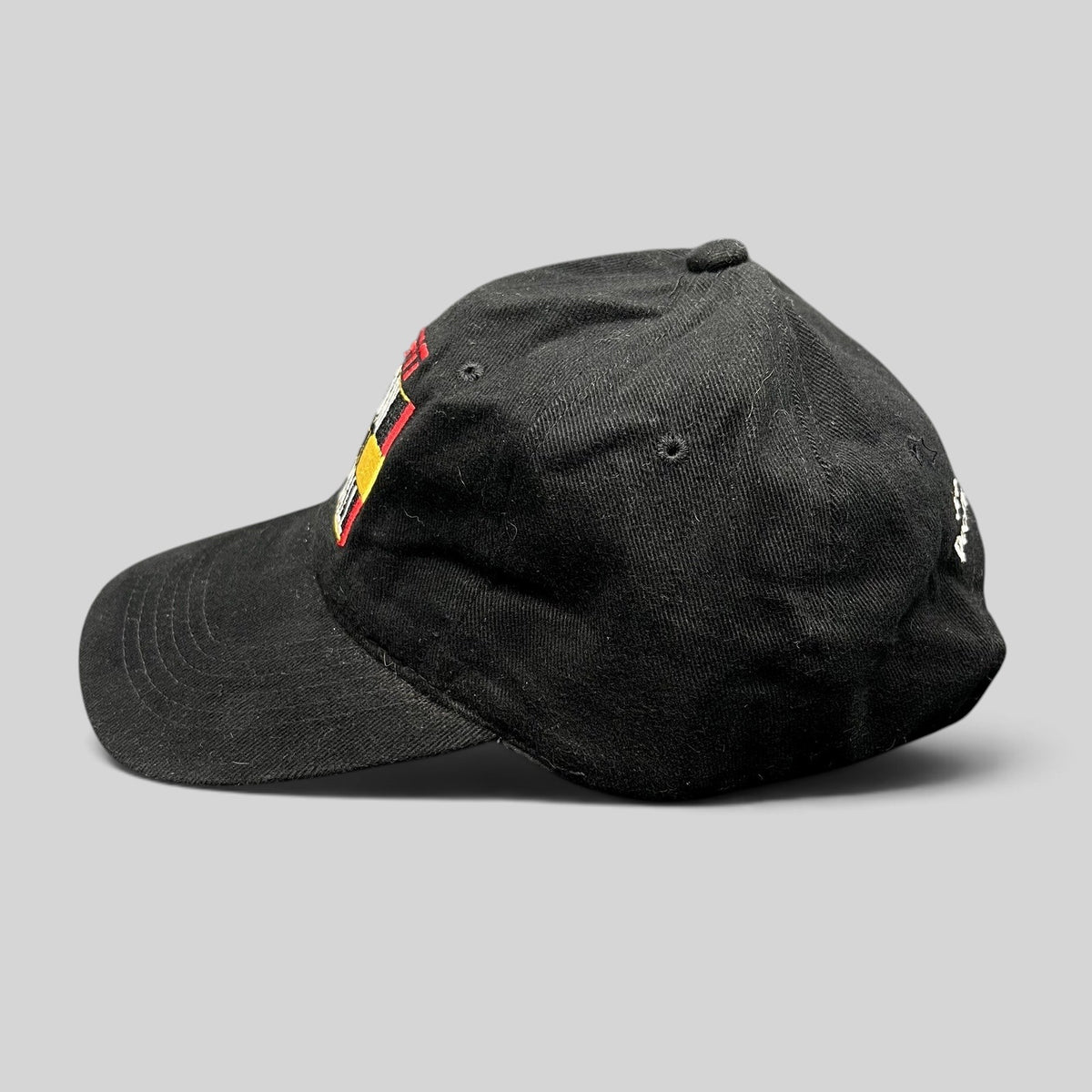 Raree Finds vintage black cotton ESPN Sunday Night Football strapback hat with embroidered logo and side profile view.