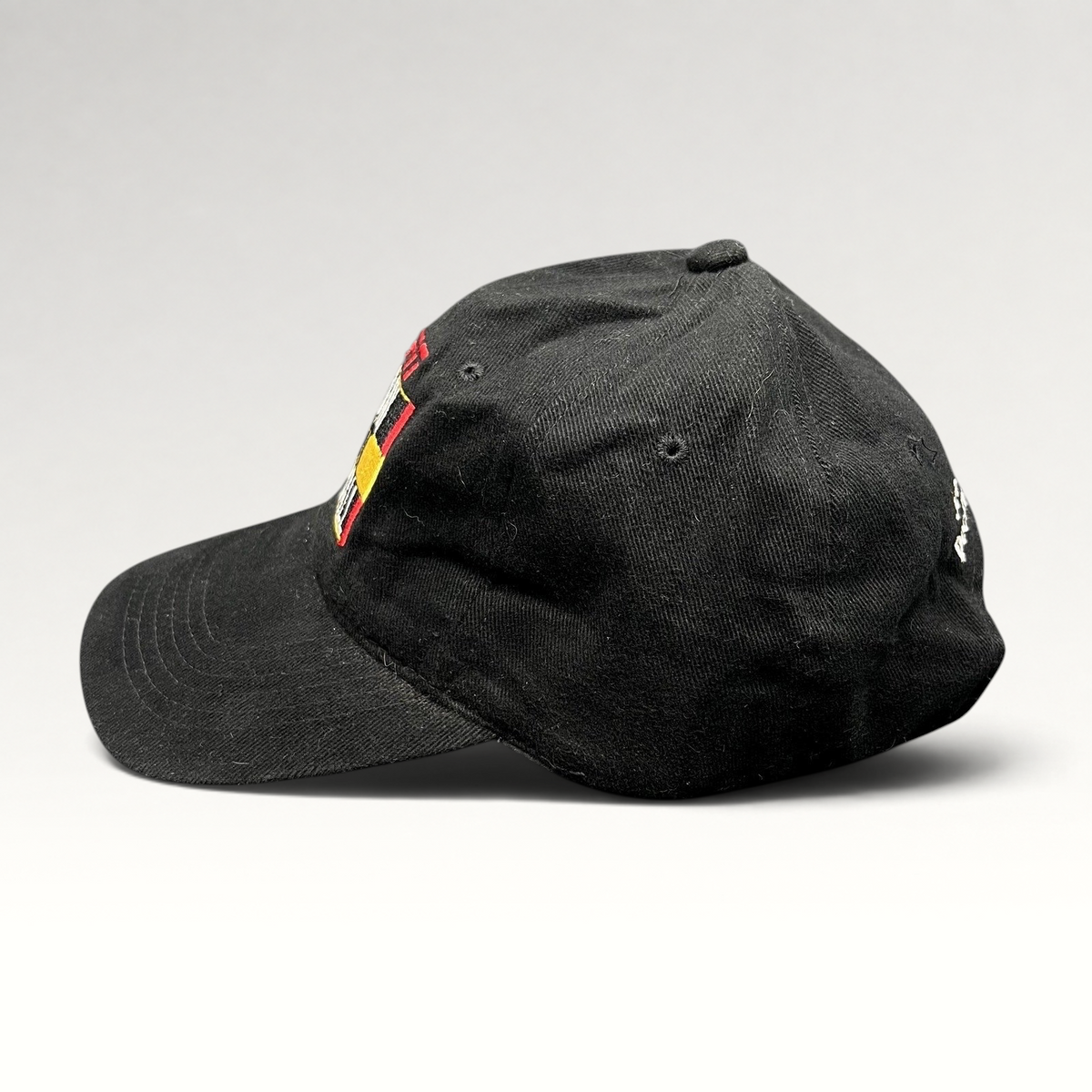 Raree Finds vintage black cotton ESPN Sunday Night Football strapback hat with embroidered logo and side profile view.