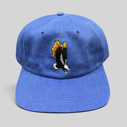 Raree Finds vintage 1998 Firestorm movie cast and crew royal blue strapback hat with flaming eagle embroidery